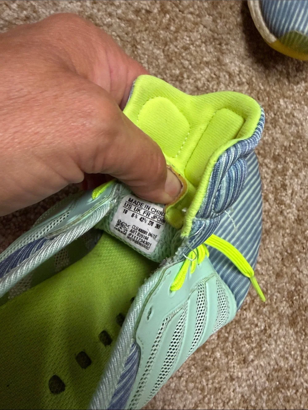 adidas Kids Blue Striped Sneakers with Neon Yellow Laces